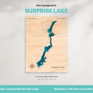 Décoration de maison sur le lac, carte du lac surprise SVG, cadeau déco murale en bois, topographique, cartes personnalisées 3D, art de la carte bathymétrique, Xtool, TÉLÉCHARGEMENT NUMÉRIQUE