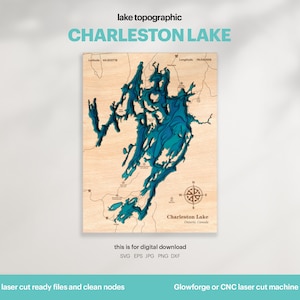 Decorazione della casa sul lago, mappa del lago Charleston SVG, arte della mappa, regalo di decorazione della parete in legno, topografica, mappe personalizzate 3D, file di taglio laser, DOWNLOAD DIGITALE