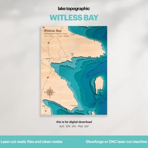 Decorazione per casa sul lago, mappa di Witless Bay in formato SVG, decorazione da parete in legno, regalo, mappe topografiche personalizzate in 3D, mappe batimetriche artistiche, Xtool, DOWNLOAD DIGITALE