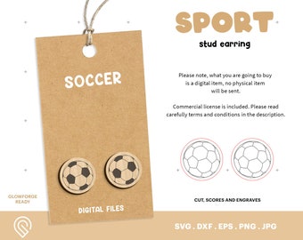 Soccer Ball Stud Earring, Laser Cut File Template, Sport Stud Earring, Earring SVG, Glowforge, Laser Cut Files, Wood Engrave