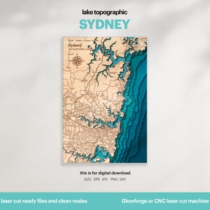 Arredamento Lake House, Mappa dell'isola di Sydney SVG, Regalo di decorazioni per pareti in legno, Topografiche, Mappe personalizzate 3D, Arte della mappa batimetrica, Xtool, DOWNLOAD DIGITALE