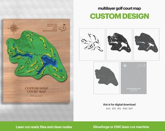 Custom Golf Course Map, Wall House Decor, Gift for Golfer, 3D Wood Golf Court, Handcrafted Map, Map Art SVG, Golf Gift, DIGITAL DOWNLOAD
