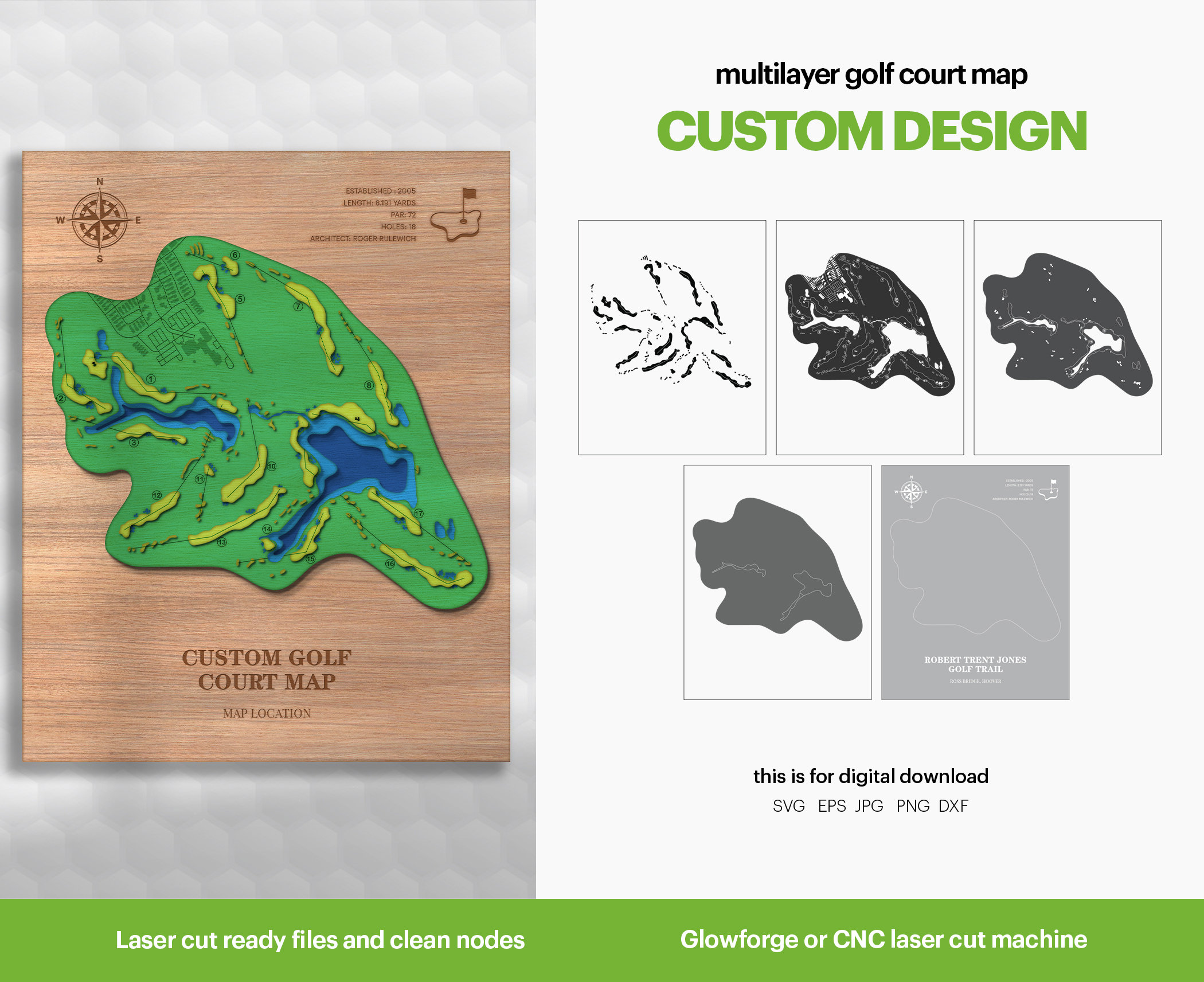 Course Cut File Custom Golf Course Map: 3D Wood Art, Laser Cut Files (digital Download ...