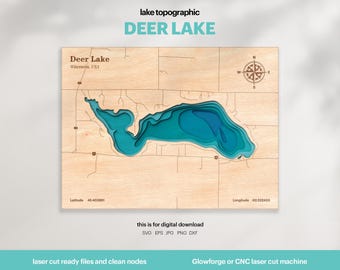 Deer Lake Map SVG : 3D Topographic Lake House Decor (Digital Download)