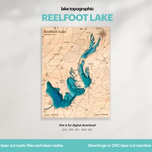 See Haus Dekor, Reelfuß See Karte SVG, Landkarte Kunst, Holz Wand dekor, personalisiertes Geschenk, Topographisch, Glowforge Datei, Xtool, DIGITAL DOWNLOAD