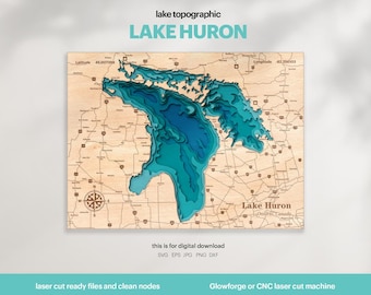 Lake Huron Topographic Map SVG: 3D Wood Wall Decor (Digital Download)