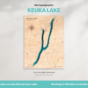 See Haus Dekor, Keuka Lake Karte SVG, Holz Wand Dekor Geschenk, Topographisch, 3D Benutzerdefinierte Karten, Bathymetrische Karte Kunst, Xtool, DIGITAL DOWNLOAD