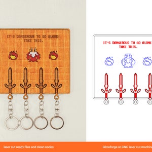 Portallaveros Zelda con llavero Pixel Sword, llavero de pared, llavero, archivos cortados con láser, SVG, Glowforge
