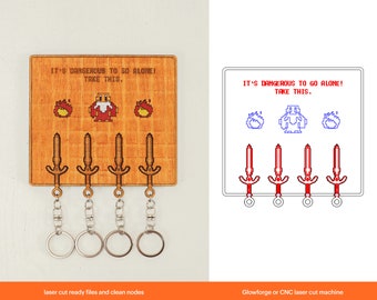 Zelda Key Holder with Pixel Sword Key Chain, Wall Key holder, Keychain, Laser Cut Files, SVG, Glowforge