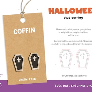 Pendiente de ataúd, plantilla de archivo cortado con láser, aretes de Halloween, gótico, artesanía hecha a mano, Glowforge