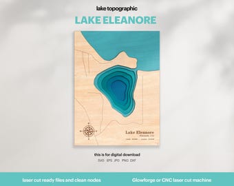 Eleanore Lake Map SVG : 3D Topographic Lake House Decor (Digital Download)