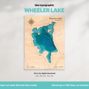 See Haus Dekor, Wheeler Lake Karte SVG, Holz Wand Dekor Geschenk, Topographisch, 3D Benutzerdefinierte Karten, Bathymetrische Karte Kunst, Xtool, DIGITAL DOWNLOAD
