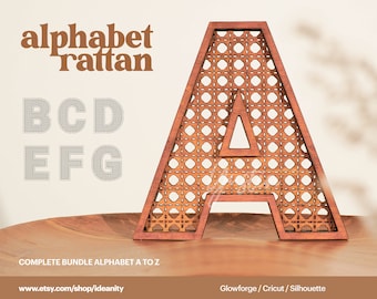Alphabet Rattan Sign, Wall Sign, Home Decor, Alphabet Sign, Wooden Decor, Desk Decor, Door Sign, Digital Download, Laser Cut File, Glowforge