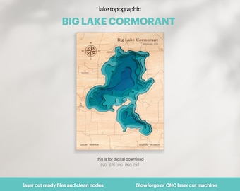 Big Lake Cormorant Map SVG : 3D Topographic Lake House Decor (Digital Download)