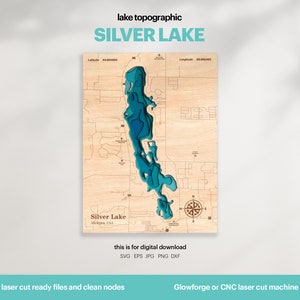 See Haus Dekor, Silber Lake Traverse Karte SVG, Holz Wand Dekor Geschenk, Topographisch, 3D Benutzerdefinierte Karten, Bathymetrische Karte Kunst, DIGITAL DOWNLOAD