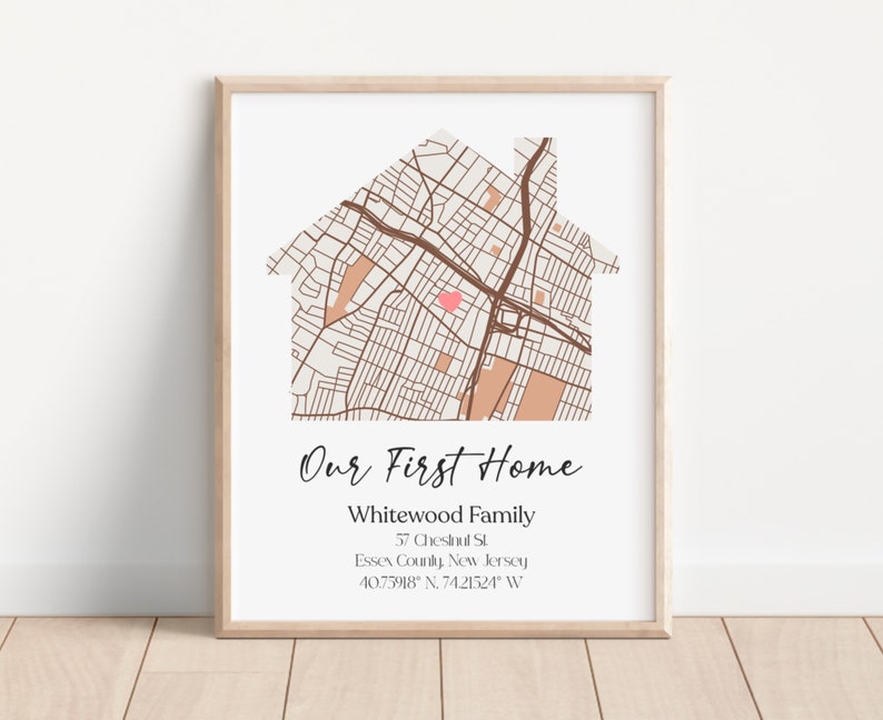 New Home Map Poster, First Home Gift, Custom Personalized Housewarming Gift for Couple, New House Map, Our First Home, DIGITAL DOWNLOAD image 1