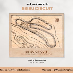 Racetracks kaarttopografie, prefectuur Fukushima in Japan voor circuitkaart SVG, beroemde circuitracebaan, 3D-houtkaarten, digitale DOWNLOAD