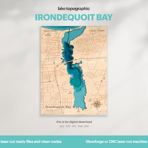 Lake House Decor, Irondequoit Bay Karte SVG, Holz Wanddekor Geschenk, Topographisch, 3D Benutzerdefinierte Karten, Bathymetrische Karte Kunst, Xtool, DIGITAL DOWNLOAD
