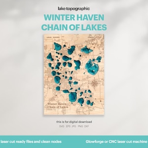 See Haus Dekor, Winter Haven Kette von Seen Karte SVG, Holz Wand Dekor Geschenk, Topographisch, benutzerdefinierte 3D Karten, Xtool, DIGITAL DOWNLOAD