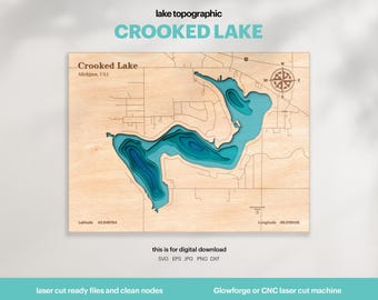 Crooked Lake, Michigan Map SVG : 3D Topographic Lake House Decor (Digital Download)