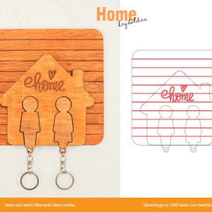 Porta chiavi Home personalizzato con portachiavi di coppia, portachiavi a forma di casa, porta chiavi a parete, portachiavi, file tagliati al laser, SVG, Glowforge