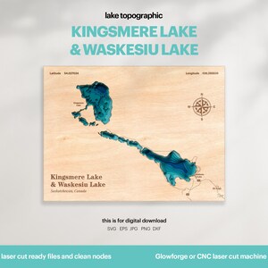 Kingsmere & Waskesiu Lake Map SVG: 3D Topographic Laser Cut File (Digital Download)