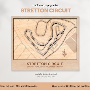 Racetracks kaart topografie, Leicester Circuit kaart SVG, beroemde circuit racebaan, 3D houten baankaarten, Xtool, digitale DOWNLOAD