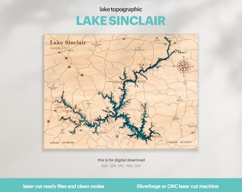 Lake Sinclair Map SVG: 3D Topographic Laser Cut File (Digital Download)