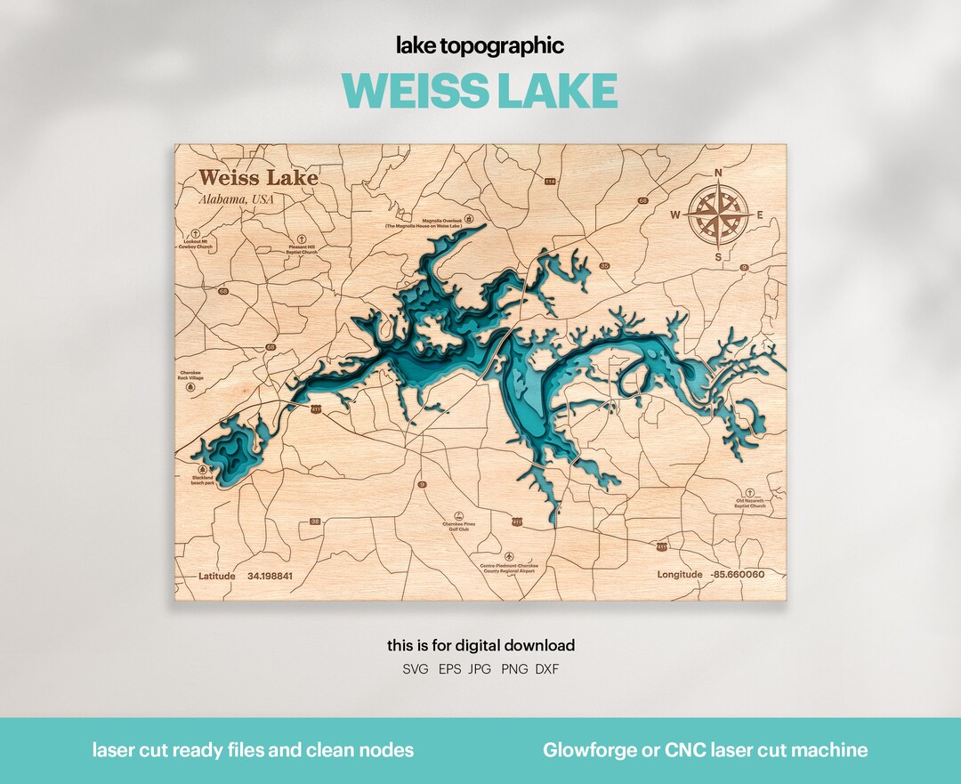 Weiss Lake Topographic Map SVG: 3D Laser Cut File (digital Download) - Etsy