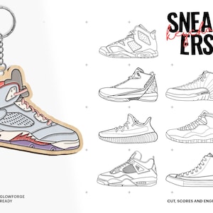 32 Sneakers Keychain SVG, Wooden Sneaker Keychain, Shoes Engrave SVG, Sport Art Gift, Digital Download, Laser Cut File, Glowforge