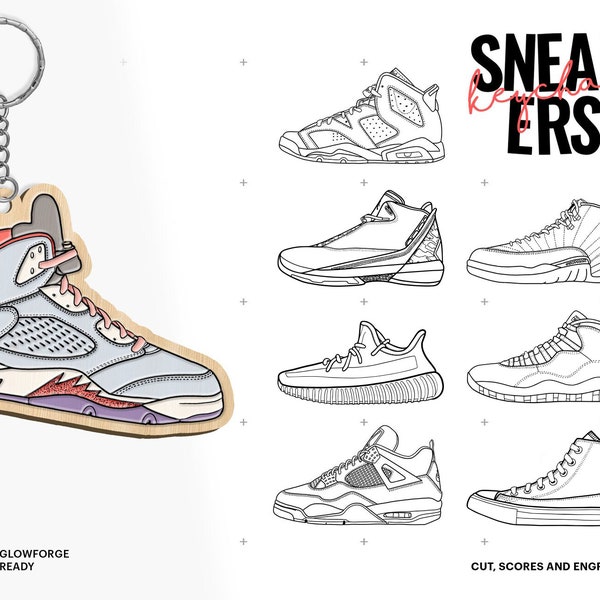 32 Sneakers Portachiavi SVG, Portachiavi Sneaker in legno, Scarpe Incise SVG, Regalo Arte Sportiva, Download digitale, File tagliato al laser, Glowforge