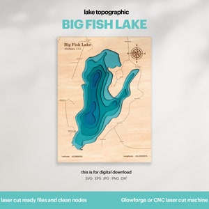 Lake House Decor: Big Fish Lake Topographic Map, Laser Cut File (Digital Download)