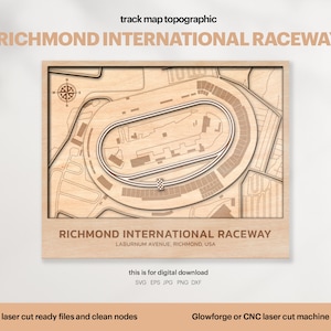 Racetracks kaart topografie, Virginia track kaart SVG, beroemde circuit racecircuit, 3D houten track kaarten, Xtool, digitale DOWNLOAD