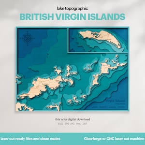 Decoração de casa de lago, mapa SVG da Ilha Virgem Britânica, presente de decoração de parede de madeira, topográfico, mapas personalizados em 3D, arte de mapa batimétrico, DOWNLOAD DIGITAL