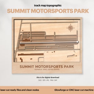 Racetracks kaarttopografie, Ohio Motorsports kaart SVG, beroemde circuit racebaan, 3D houten baankaarten, Xtool, digitale DOWNLOAD