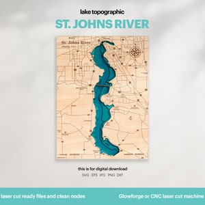 Lake House Decor, St. John's River Karte SVG, Holzwanddekor, Geschenk, topographisch, benutzerdefinierte 3D-Karten, Bathymetrische Karte, Xtool, DIGITALER DOWNLOAD