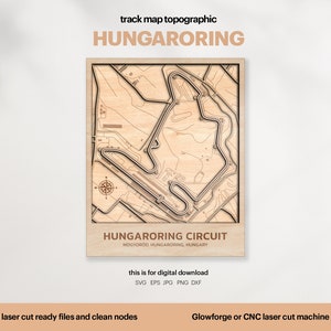 Racetracks kaart topografie, Hongarije trackkaart SVG, beroemde circuit racebaan, 3D houten baankaart, gepersonaliseerd cadeau decor, digitale DOWNLOAD