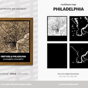 Philadelphia gelaagde stadsplattegrond, stadsplattegrond kunst aan de muur, multi-gelaagde stratenplan, kaart wanddecoratie, laser gesneden bestand, Glowforge, SVG-bestand