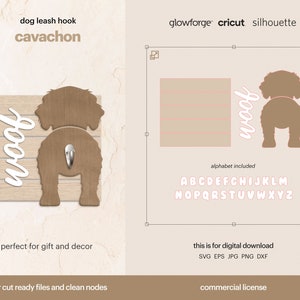 キャバション犬のシルエット SVG、キャバション犬のお尻のリーシュフック SVG ファイル