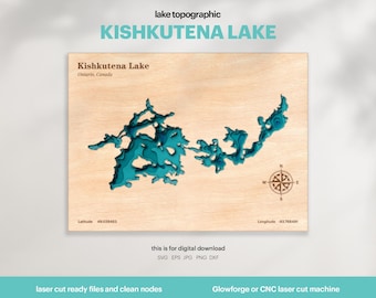 Kishkutena Lake Map SVG : 3D Topographic Lake House Decor (Digital Download)