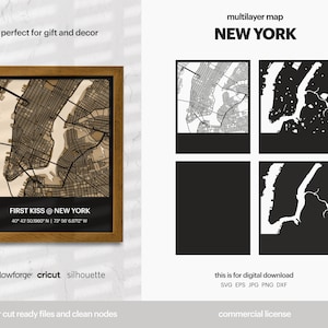 New York gelaagde stadsplattegrond, stadsplattegrond kunst aan de muur, multi-gelaagde stratenplan, kaart wanddecoratie, laser gesneden bestand, Glowforge, SVG-bestand