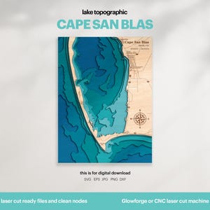 Lake House Decor, Cape San Blas Map SVG, Holz Wand Dekor Geschenk, Topographisch, 3D Benutzerdefinierte Karten, Bathymetrische Karte Art, Xtool, DIGITAL DOWNLOAD