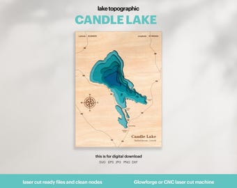 Candle Lake Map SVG : 3D Topographic Lake House Decor (Digital Download)