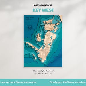 Lake House Decor, Key West kaart SVG, houten muur decor cadeau, topografisch, aangepaste 3D-kaarten, bathymetrische kaartkunst, Xtool, DIGITALE DOWNLOAD