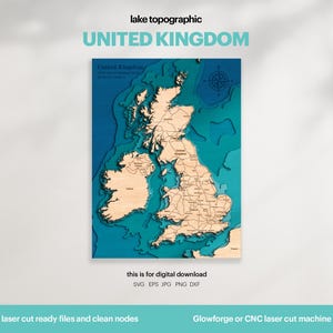 英国島嶼地形図 SVG: レイクハウス装飾レーザーカットファイル（デジタルダウンロード）