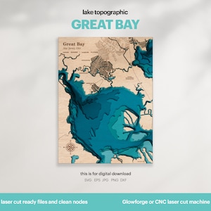 Decorazione per casa sul lago, mappa della Great Bay SVG, regalo di decorazione da parete in legno, topografica, mappe personalizzate 3D, mappa batimetrica, Xtool, DOWNLOAD DIGITALE