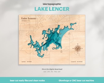 Lencer Lake Map SVG : 3D Topographic Lake House Decor (Digital Download)