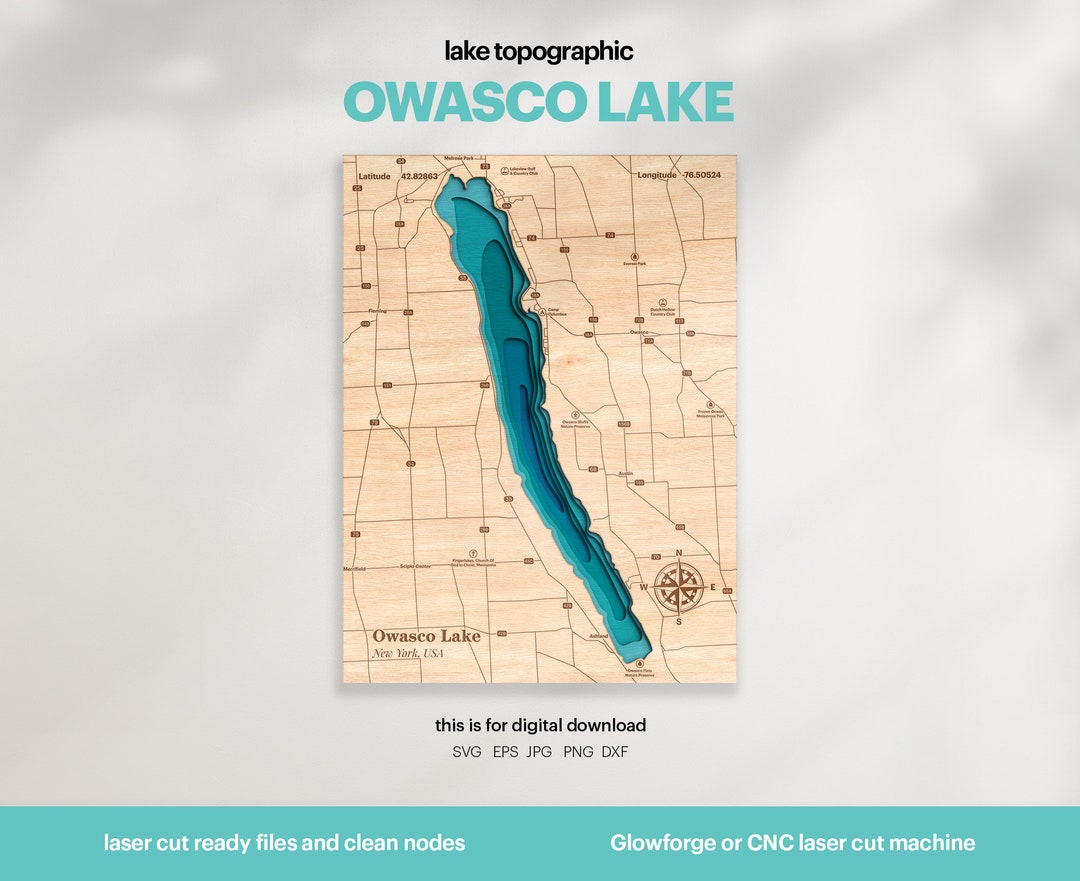 Lake House Decor, Owasco Lake Map SVG, Wood Wall Decor Gift