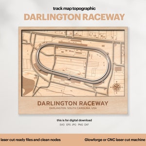 Racetracks kaart topografie, South Carolina track kaart SVG, beroemde circuit racecircuit, 3D houten track kaarten, laser gesneden bestand, digitale DOWNLOAD