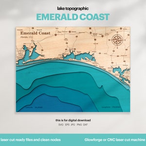 Decorazione per casa sul lago, mappa della costa smeralda SVG, regalo di decorazione da parete in legno, topografica, mappe personalizzate 3D, arte della mappa batimetrica, Xtool, DOWNLOAD DIGITALE